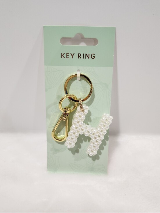 Accessories - Initial Letter H White Knitted Woven 3D Beaded Pearl Gold Keychain Bag Charm NWT